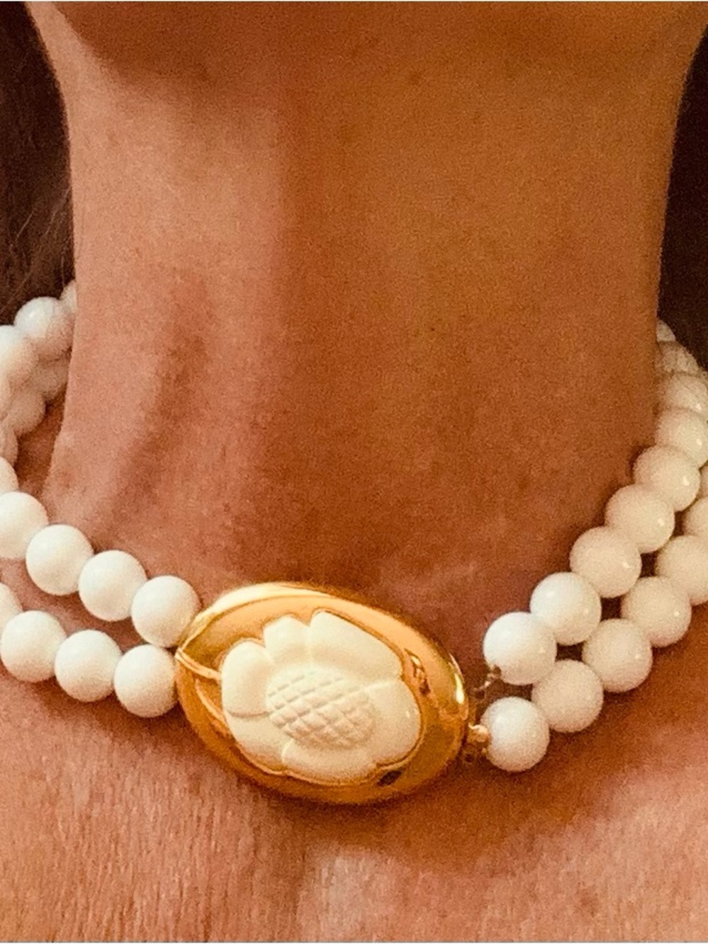 Lanvin Paris vintage 1980s double strand Lucite choker with gold pendant clasp